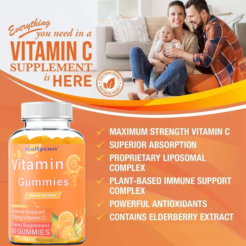 750mg Vitamin C Gummies For Adults Immune Support With B Vitamins Gluten Free Orange