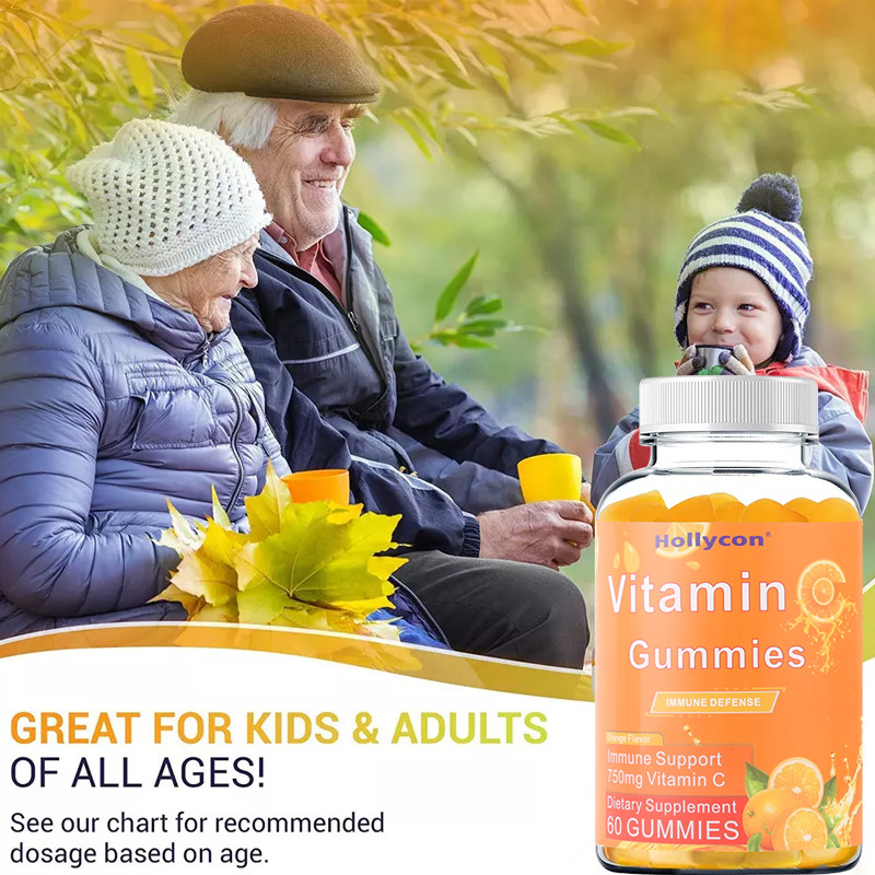750mg Vitamin C Gummies For Adults Immune Support With B Vitamins Gluten Free Orange