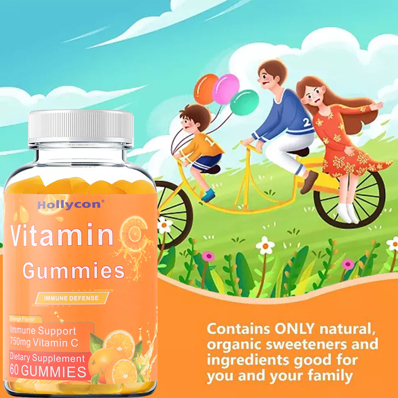 750mg Vitamin C Gummies For Adults Immune Support With B Vitamins Gluten Free Orange