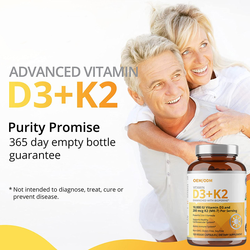 Non GMO Formula 5000 IU Vitamin D3 Gummies 90 mcg Vitamin K2 MK-7 Capsules