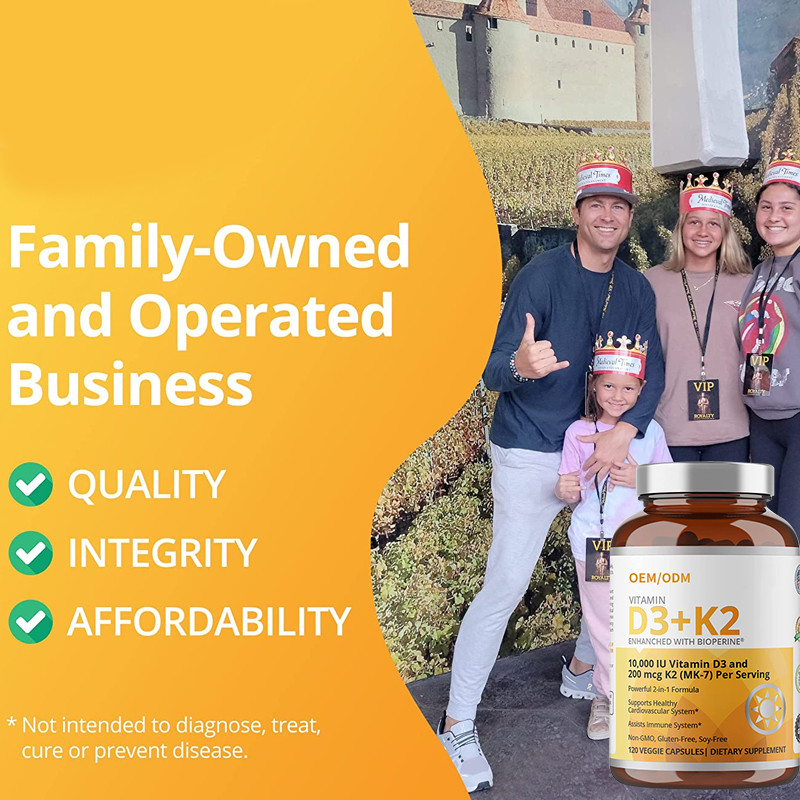 Non GMO Formula 5000 IU Vitamin D3 Gummies 90 mcg Vitamin K2 MK-7 Capsules