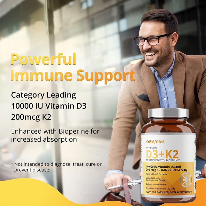 Non GMO Formula 5000 IU Vitamin D3 Gummies 90 mcg Vitamin K2 MK-7 Capsules