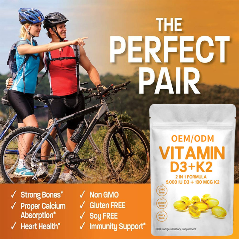 Custom Vitamin D3 Gummies 5000 IU With K2 100 Mcg Softgels 2 In 1 Support Immune Heart