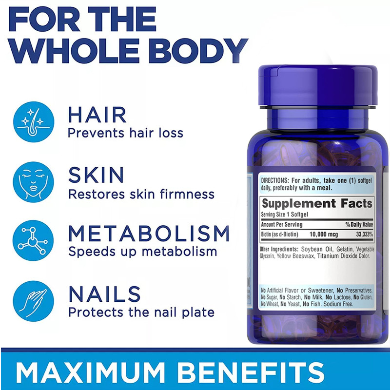 OEM Skincare Biotin Vitamin Gummies Hair Skin And Nails Regrowth 10000 Mcg Softgels 100 Count