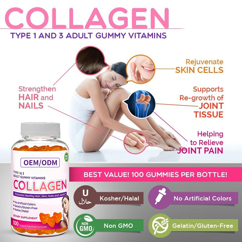 ODM Collagen Gummies 2500mcg Biotin Zinc Vitamin E C For Hair Skin And Nail Hair Growth