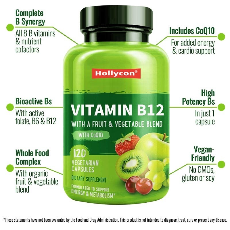 FDA Vitamin b12 Capsules Methyl Folate Vitamin B6 Fruit Vegetable Blend Supports Energy Healthy Vegan