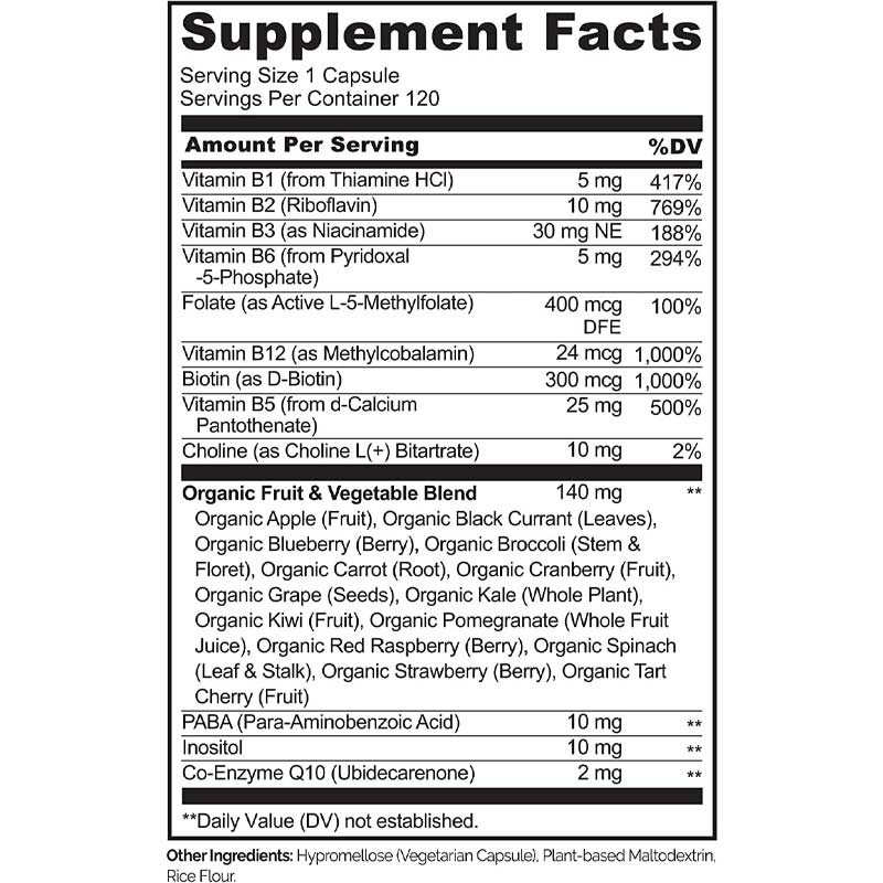 FDA Vitamin b12 Capsules Methyl Folate Vitamin B6 Fruit Vegetable Blend Supports Energy Healthy Vegan
