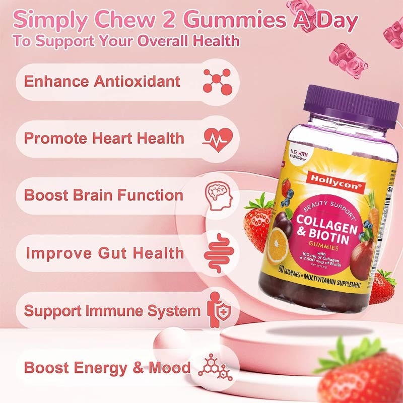 OEM Cleanroom Red Biotin Vitamin Gummies 30 Servings Per Container Non-polluting Production