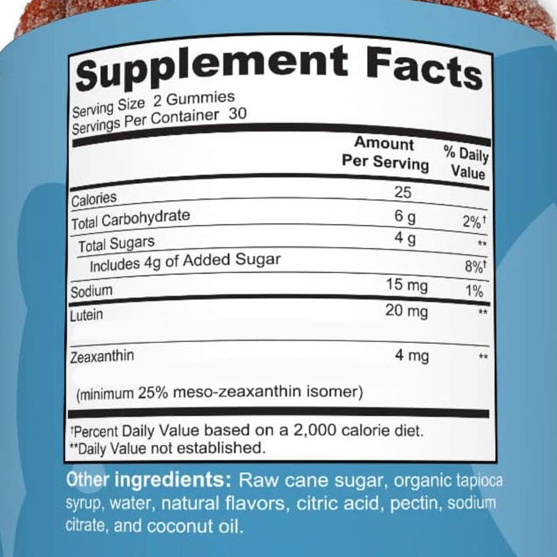 2500mcg Vitamin B7 Natural Zeaxanthin Lutein Customized Flavors Non Polluting Production Eye Gummies