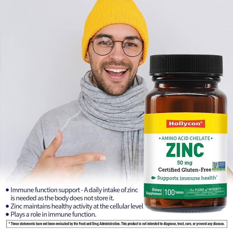 OEM & ODM Private Label Zinc 50mg Amino Acid Chelate Tablets 100ct Certified Gluten Free