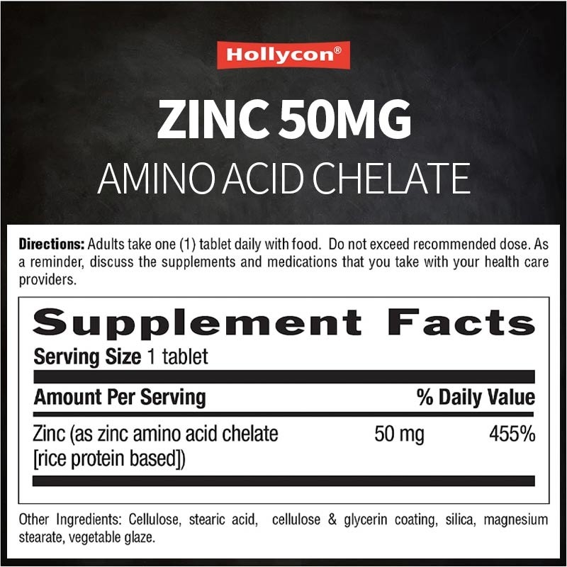 OEM & ODM Private Label Zinc 50mg Amino Acid Chelate Tablets 100ct Certified Gluten Free