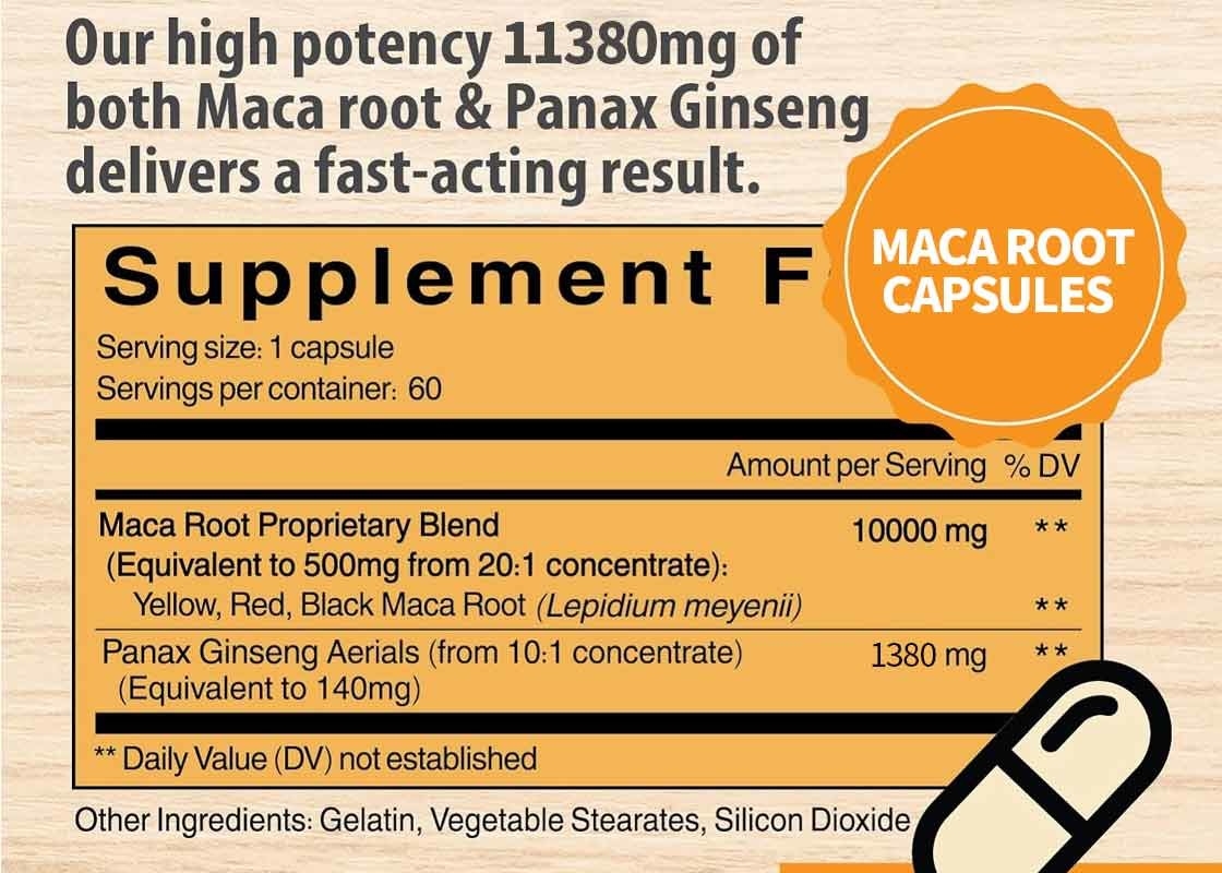 OEM 90 Capsules Maca Root Supplement For Men Support Energy Boost Stamina Capsules