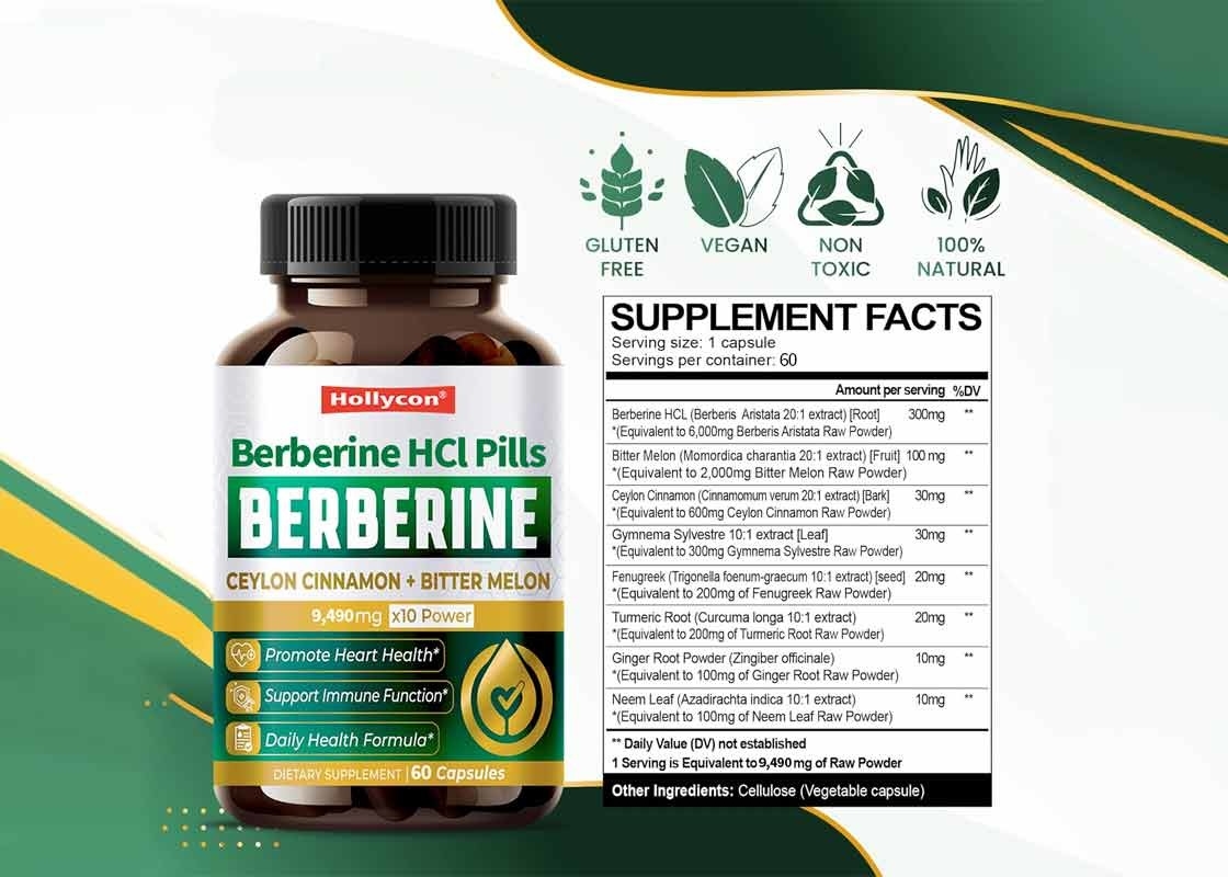 HALAL Berberine HCL Capsules Immune System Booster Supplement Support For Weight Management