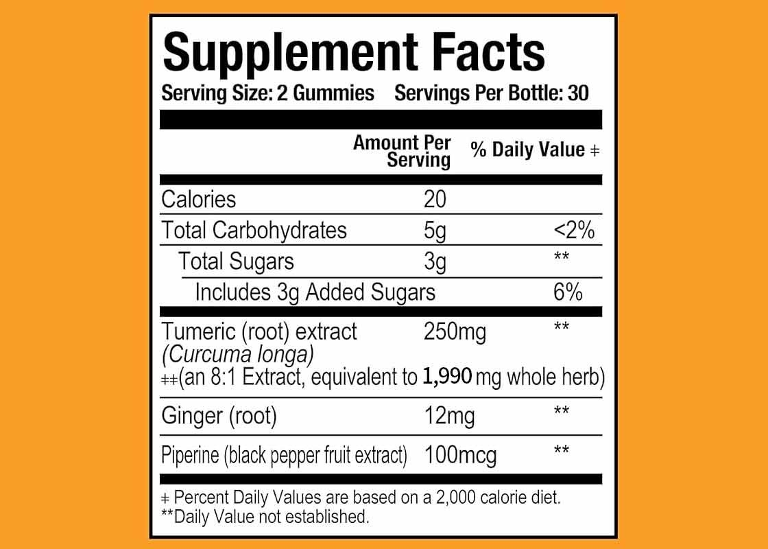 OEM Dietary Supplements Turmeric Curcumin Gummies Joint Comfort And Brain Function Support Supplement 60pcs