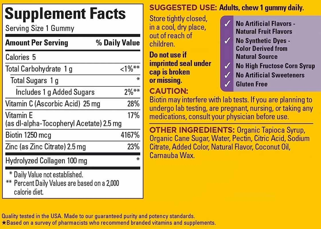 COA Collagen Gummies With Vitamin C Zinc Biotin 60PCS For Skin Health Immune Support Supplement