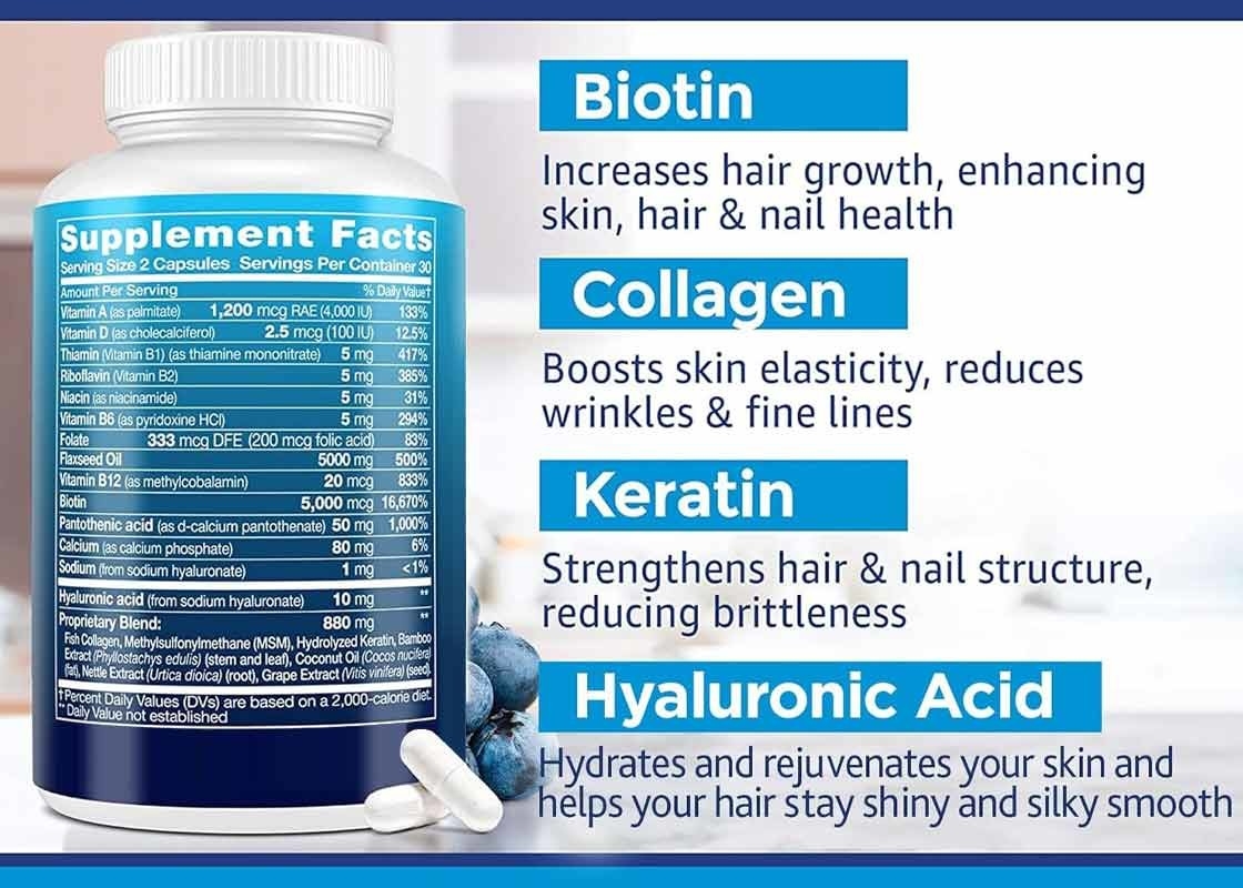60PCS Biotin Keratin And Collagen Capsules Helps To Maintain Bone Joint Teeth And Nail Health Hair Growth Supplement