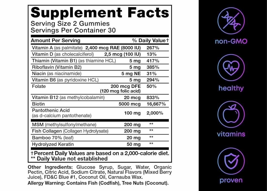 Food Grade Collagen And Biotin Gummies Support For Hair Skin And Nail Health Supplement