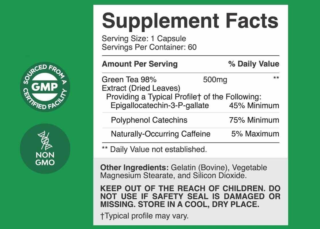 60pcs Green Tea Extract Capsules Support For Increased Thermogenesis Weight Loss Pills