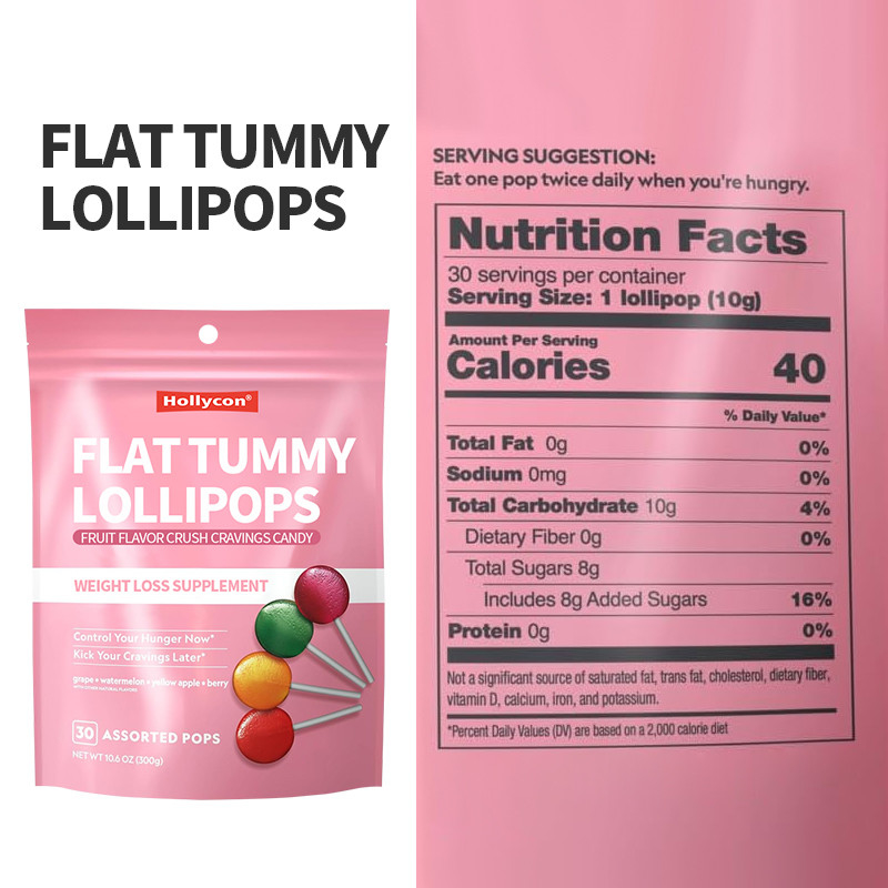 Private Label Fruit Flavor Crush Cravings Candy Flat Tummy Lollipops Weight Loss Supplement
