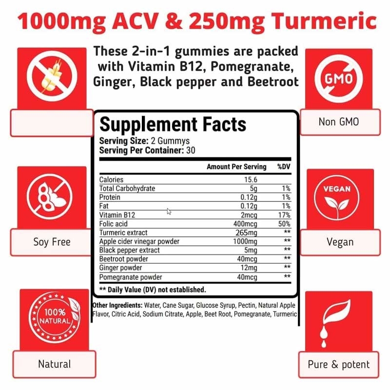 ACV Gummies For Weight Loss Healthy Gut Digestion Support Slim Belly Apple Cider Vinegar And Turmeric Gummies
