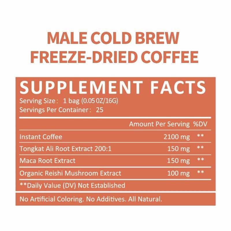 OEM Male Cold Brew Freeze-Dried Coffee Energy Booster Stamina Performance Men Enhancement Instant Coffee Powder