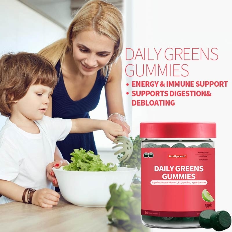 2024 New Arrival Daily Greens Gummies Superfood Booster Vitamin C B12 Spirulina Apple Gummies