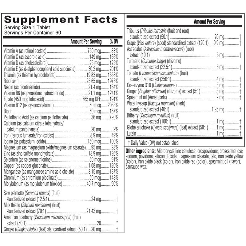 Private Label Daily Multivitamin Tablets For Men Vitamins, Antioxidants And Minerals Mens 50+ Multivitamins Supplement