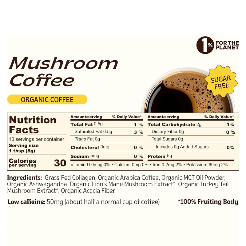 Organic Instant Mushroom Coffee With Collagen MCT Oil Digestion Health Supplement Mushrooms Coffee Powder