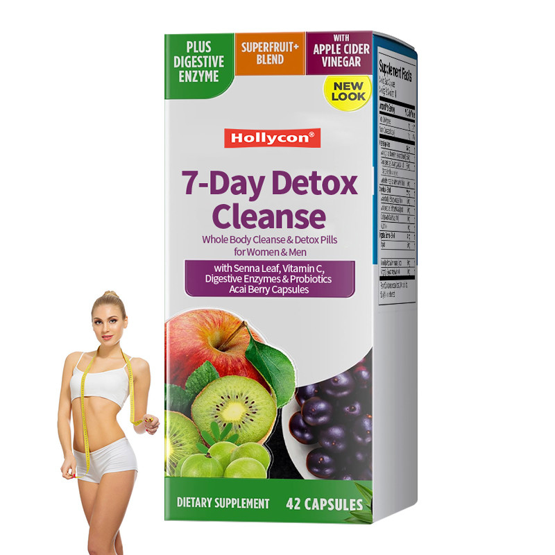 7-Day Detox Cleanse Capsules With Senna Leaf Vitamin C Digestive Enzymes Probiotics Acai Berry Capsules