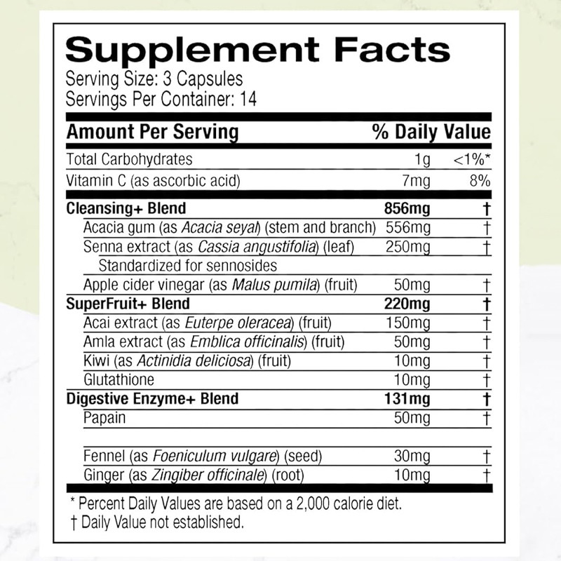 7-Day Detox Cleanse Capsules With Senna Leaf Vitamin C Digestive Enzymes Probiotics Acai Berry Capsules