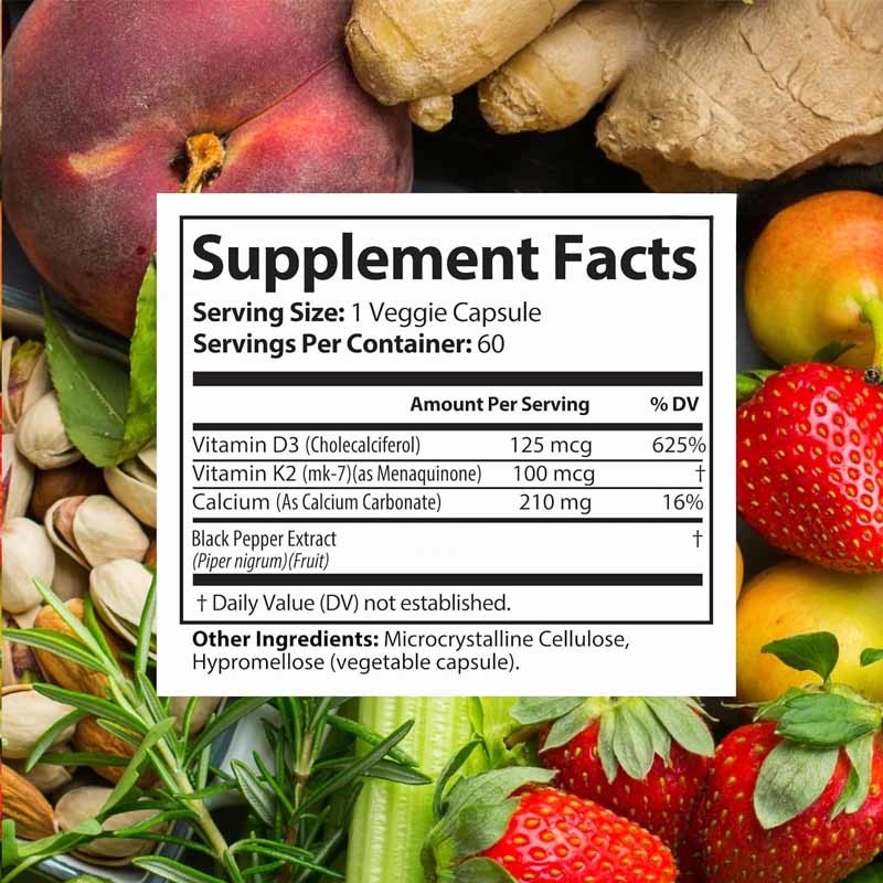 OEM Support Bone Strength Supplements for Immune Vitamin D3 K2 Calcium Capsules