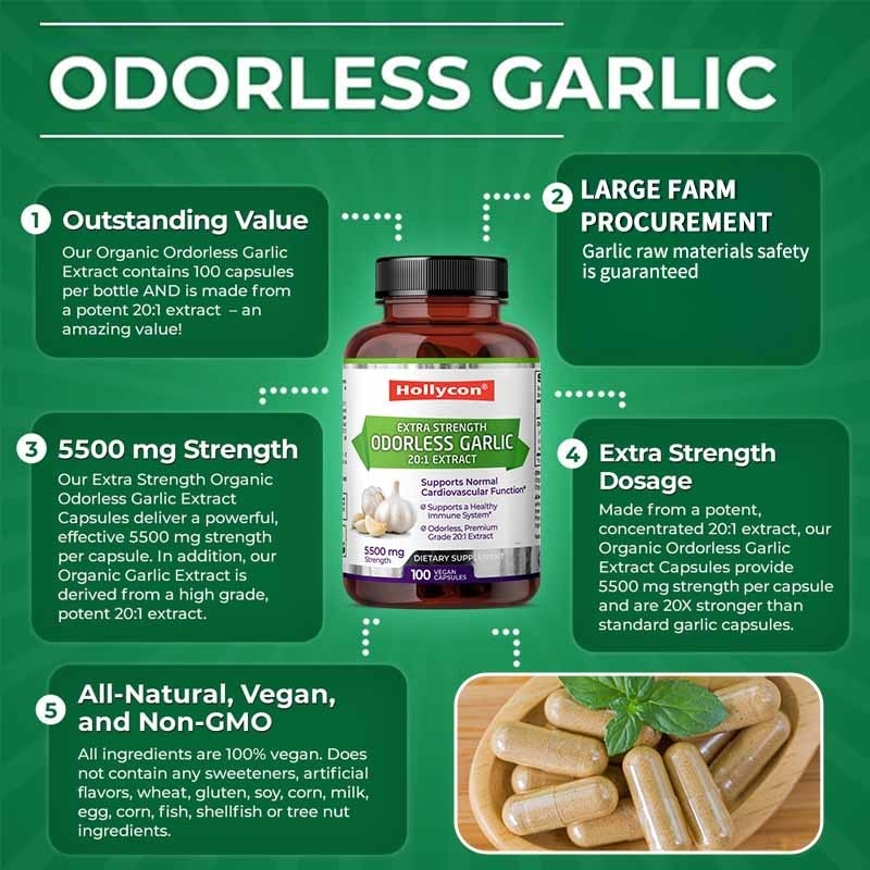 OEM Support Organic Odorless Garlic Extract Antioxidant for Adult Garlic Vegan Capsules