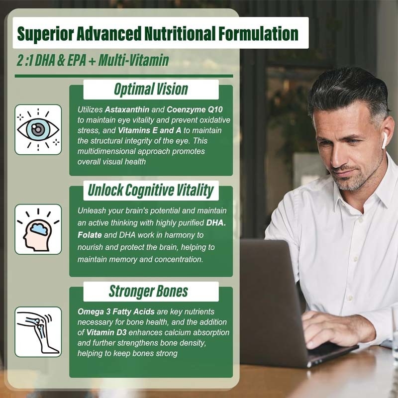 OEM Support DHA Vitamin E A D3 for Brain Eye Joint Algae Omega-3 2200mg Gummies