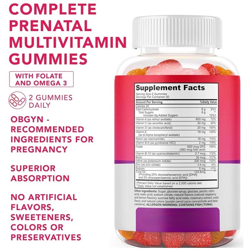 OEM DHA Folate Vitamin B C D For Fetal and Neural Support Pregnancy Prenatal Gummies