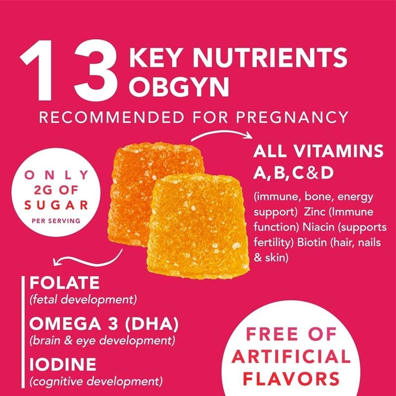 OEM DHA Folate Vitamin B C D For Fetal and Neural Support Pregnancy Prenatal Gummies