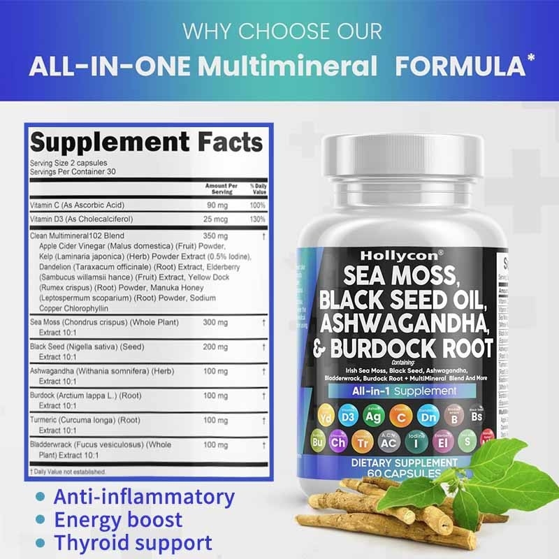 OEM Ashwagandha Turmeric Vitamin C D3 For Adult Sea Moss Black Seed Oil Capsules