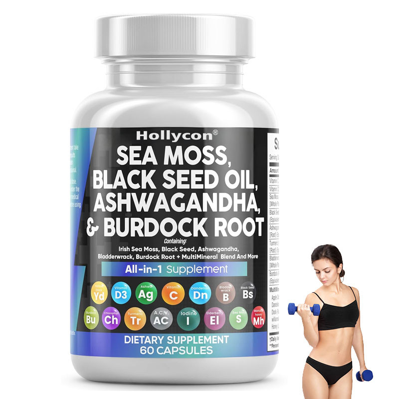 OEM Ashwagandha Turmeric Vitamin C D3 For Adult Sea Moss Black Seed Oil Capsules