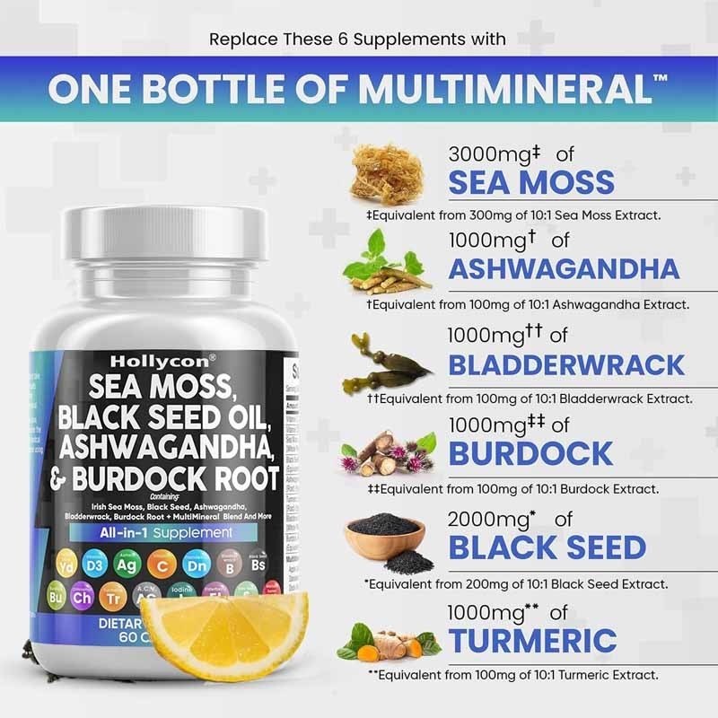 OEM Ashwagandha Turmeric Vitamin C D3 For Adult Sea Moss Black Seed Oil Capsules