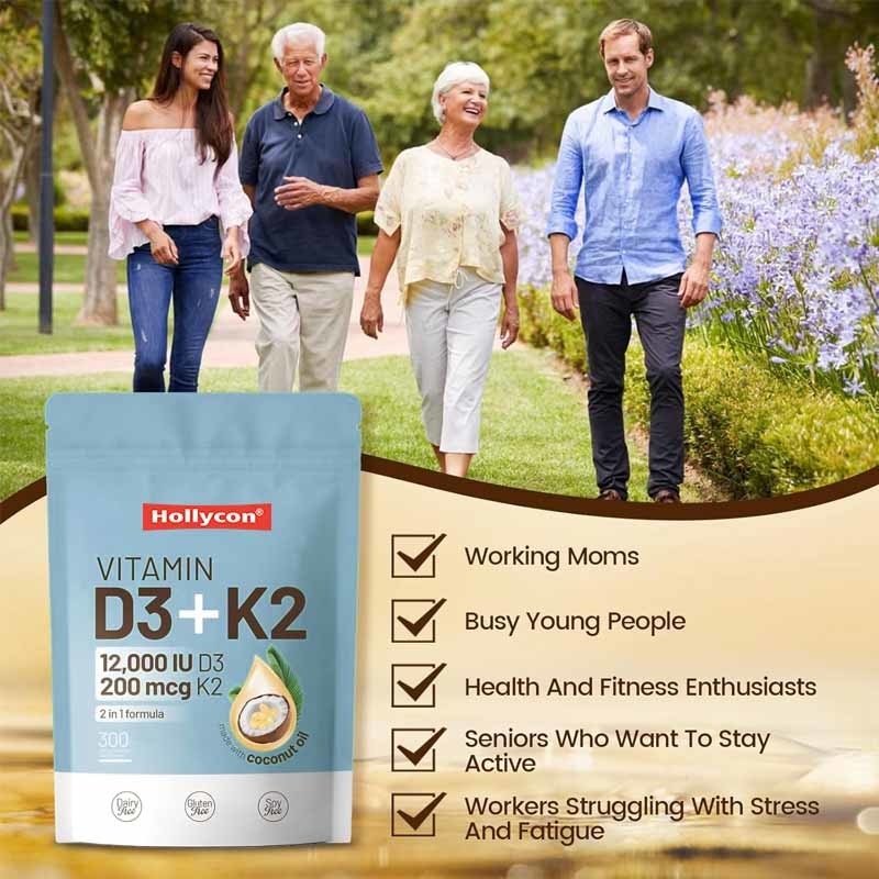 OEM Calcium Absorption Bone Immune And Heart Health Vitamin D3 K2 Coconut Oil Softgels