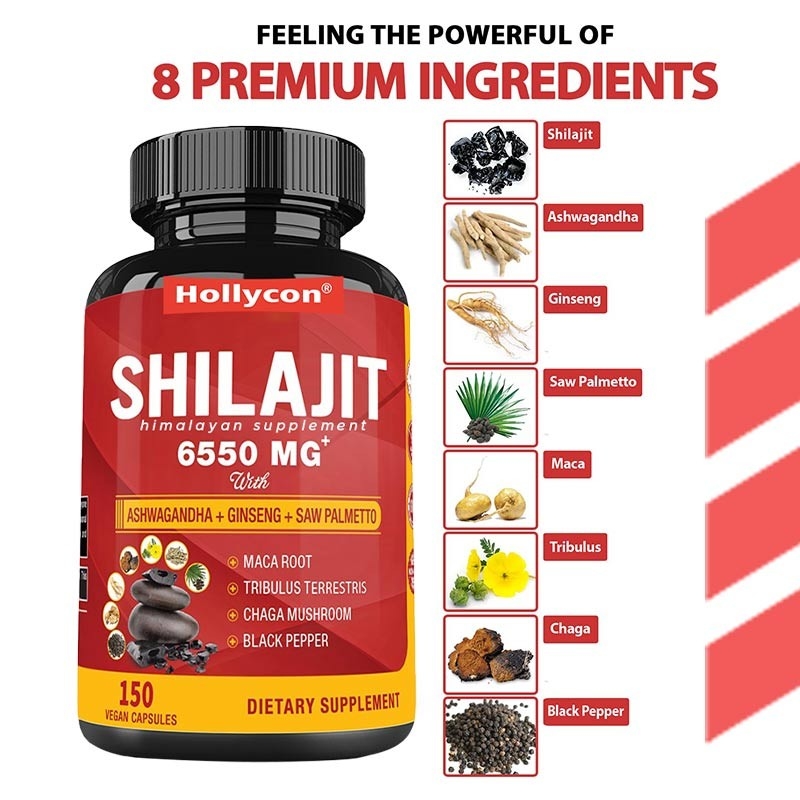 Himalayan Shilajit Supplement Energy and Immune Supports Combined Ashwagandha Ginseng Saw Palmetto Maca
