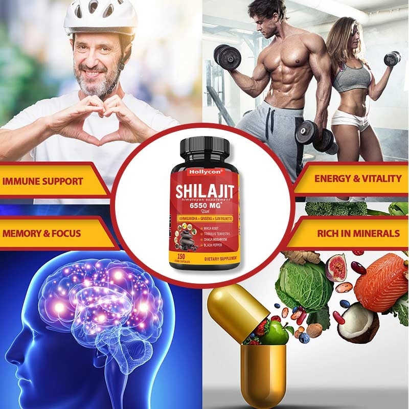 Himalayan Shilajit Supplement Energy and Immune Supports Combined Ashwagandha Ginseng Saw Palmetto Maca