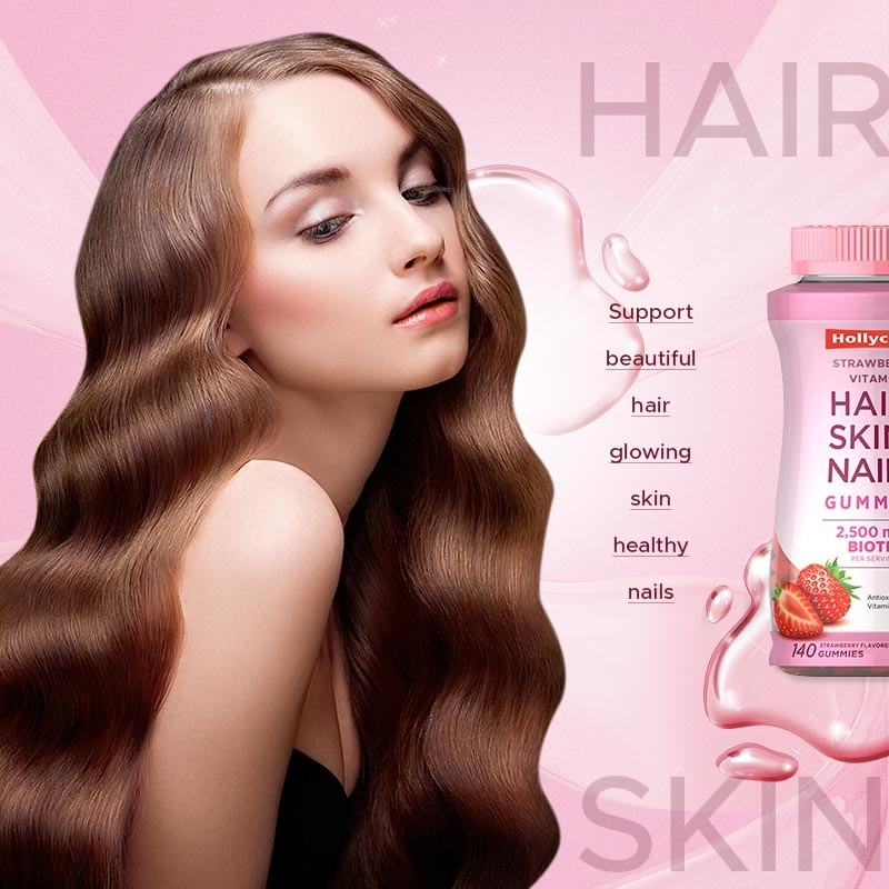 Hair Skin & Nails Vitamin Gummies with Biotin Supporting Immune Health Strawberry Flavor
