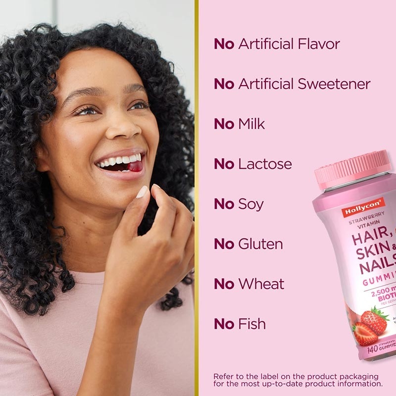 Hair Skin & Nails Vitamin Gummies with Biotin Supporting Immune Health Strawberry Flavor