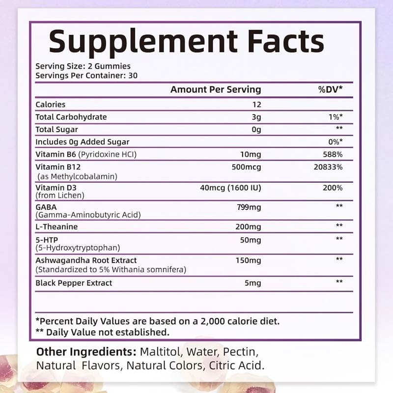 Factory GABA with L-Theanine 5-HTP Vitamins D3 B12 Stress Relief Sleep Gummies