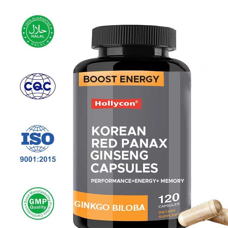 OEM Korean Red Panax Ginseng Capsules Ginkgo Biloba Boost Energy Focus Memory for Men and Women