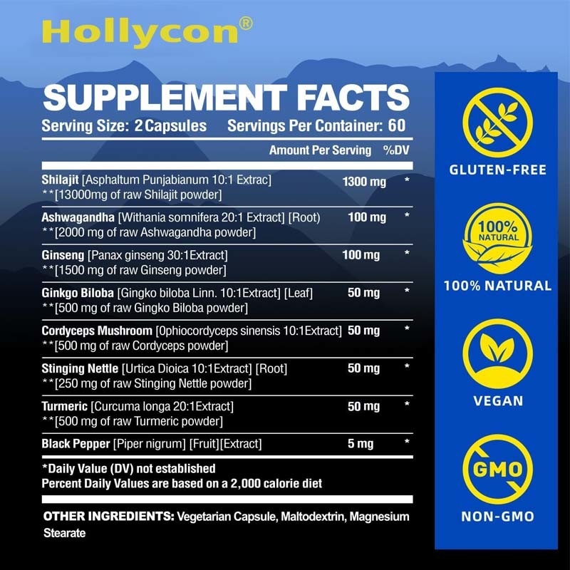 Shilajit Capsules 85+ Trace Minerals Energy And Immune Support For Men And Women