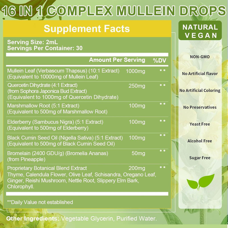 Mullein Drops for Lungs Detox Cleanse Vegan Mullein Leaf Extract For Adults