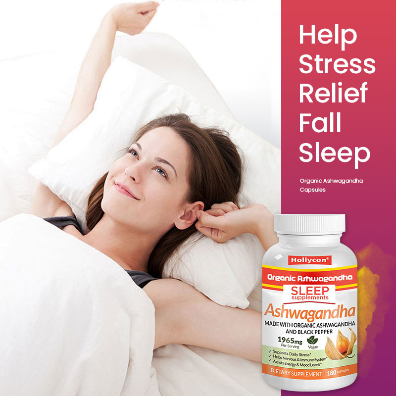 Organic Ashwagandha Capsules with Black Pepper Help Stress Relief Fall Sleep Anti Fatigue