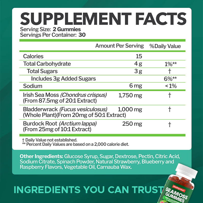 Irish Sea Moss Gummies 1000mg Bladderwrack Sea Moss Gummirs For Support Digestive