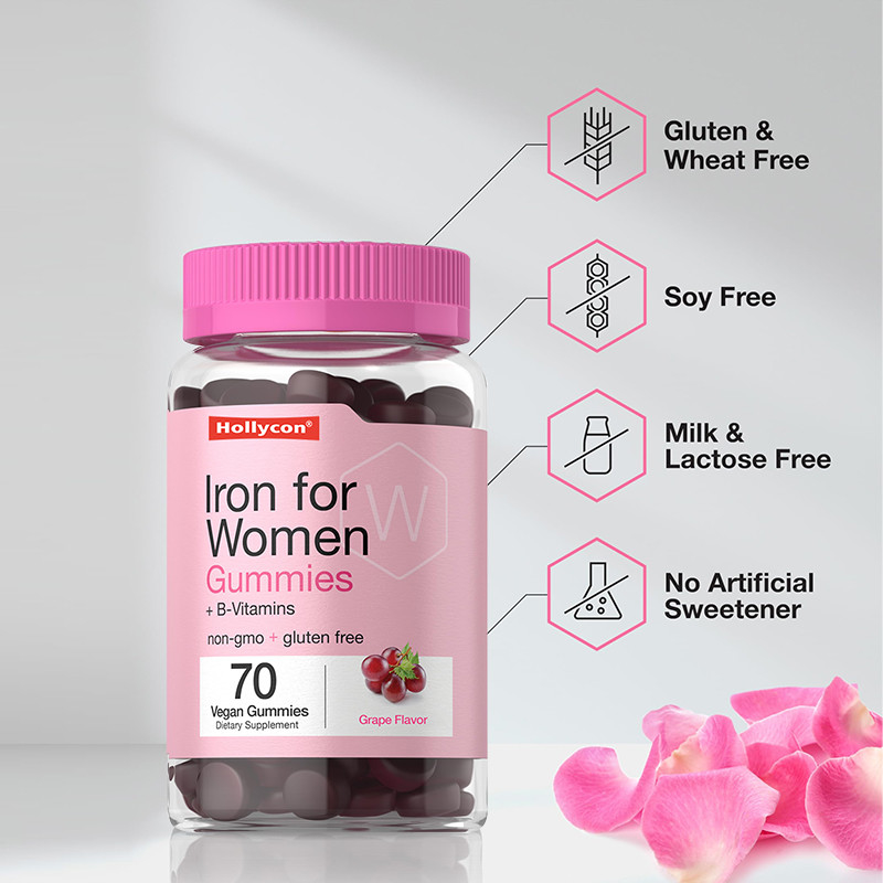Iron Gummies For Women 250mcg Folic Acid 18mg Iron For Red Blood Cell Production